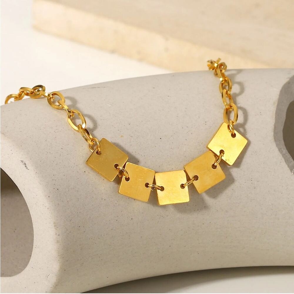 NEW 18K yellow gold plated waterproof chain Square bracelet jewelry B5A